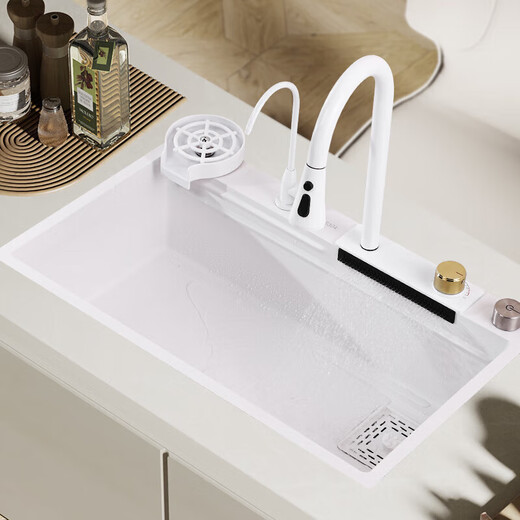 Kohler (KOHLER) stainless steel nano sink large single tank white undercounter basin Raindance waterfall kitchen dishwashing white 68*45 Raindance faucet package A