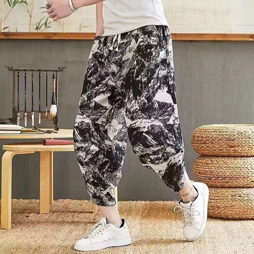 Pantalon de carotte de grande taille pantalon cropped pantalon d'été short masculin lâche de style chinois Blooders mascules harem pantalon Lu 438 Recommandation rouge 3xl [150-165jin [Jin est égal à 0,5 kg]]]