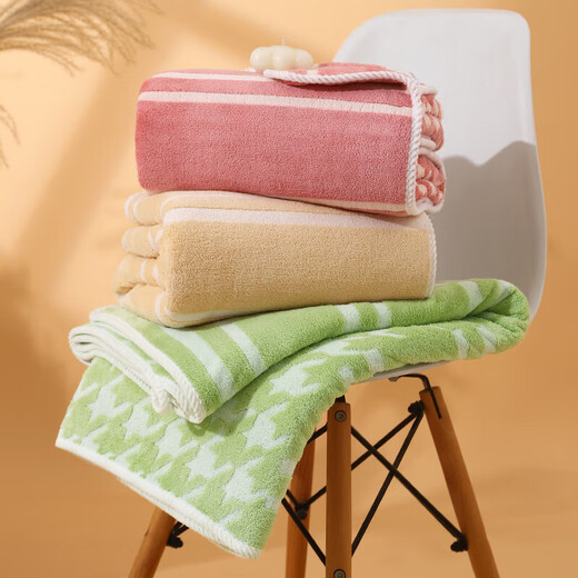 Children's bath towel coral velvet larger thickened jacquard houndstooth towel towel absorbs water soft and quick-drying adult 9214-yellow 90*170cm 1 piece