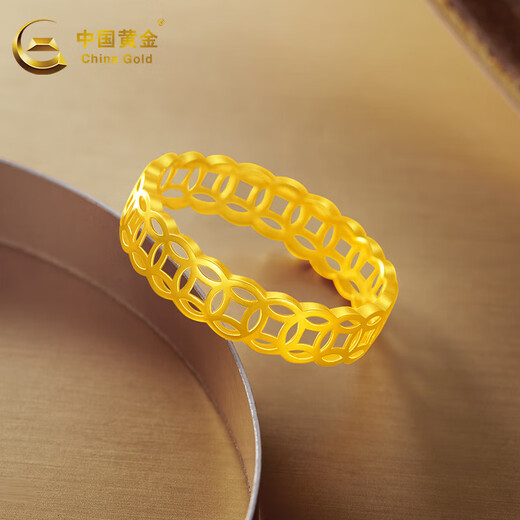 CHINA GOLD 18k gold coin solid ring copper coin gold coin wide ring ring birthday gift for women 17 circle size about 1g