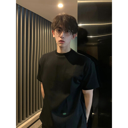 武楠280g重磅美式高街黑色纯棉短袖t恤男cleanfit正肩半袖打底上衣服 黑色 L