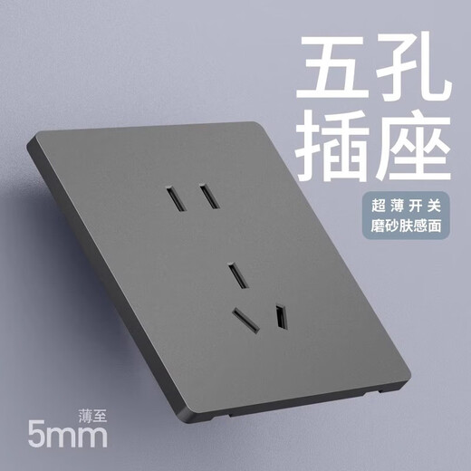 
TEP International Electrician 86 Gray Ultra-thin Matte Switch Socket Panel Household 16A Concealed One-Open Five-Operated Large-Plate Frosted Air Conditioner Five-Operated Socket (10A) (Sample Price is limited to one piece)