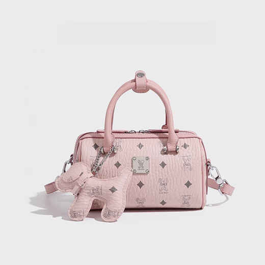 CALCULAT&KEENCK女包真皮波士顿枕头包包女2025新款今年流行单肩斜挎手提小包 粉色小号1396