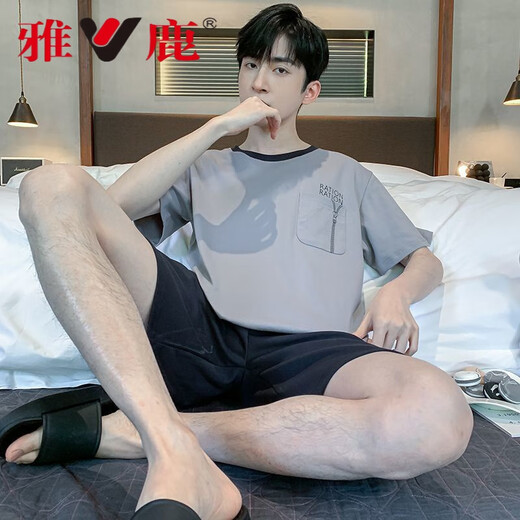 Yalu Youth Pyjamas Herren Sommer Pure Cotton Shorts und Plus Size-Anzug New Style Student High-Wert-Kleidung Home Kleidung HD9928 L [95-125jin [Jin ist 0,5 kg]]