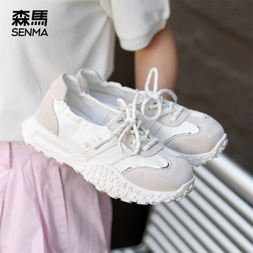 森馬（Senma）时尚潮流百搭休闲鞋软底透气舒适德训鞋女125200143 米灰色 36码