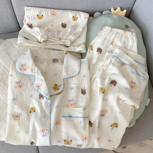 Jingpufei Pyjamas de chiots mignons pour femmes en coton d'été Vêtements à domicile en trois pièces yunduo cotton-9902 # Star Kt Cat trois pièces M [Suggestion 75-100jin [Jin est égal à 0,5 kg]]]