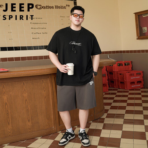 JEEP SPIRIT美式休闲大码纯棉短袖T恤男夏季潮牌ins胖子宽松加肥加大圆领半袖 A6623-白色 2XL (建议140-160斤)