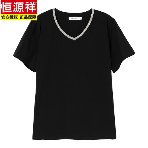 恒源祥加肥加大码鸡心领纯棉t恤女夏装短袖宽松胖MM全棉t血中年妈妈上衣 白色【9896款】 L 适合100-115斤
