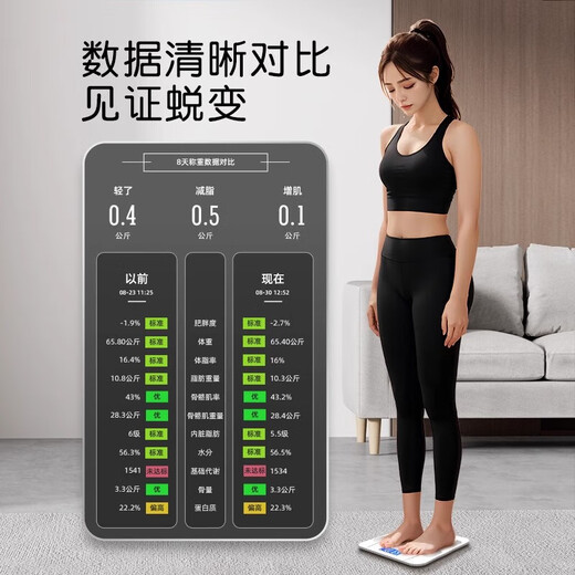 体重秤智能体脂秤电子秤人体小型人体家用精准充电减肥专用人体称 精准体脂秤电池款 珍珠白