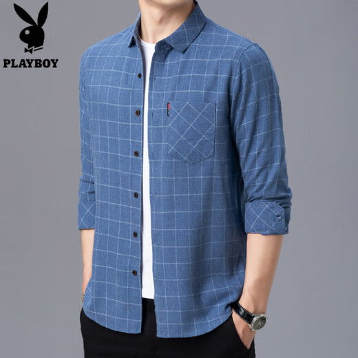 
Playboy (PLAYBOY) Middle-aged Spring and Autumn Long Sleeve Pure Cotton Men's Plaid Shirt Business Casual No-Iron and Fleece Thickened Shirt 6627 Top Green Long Sleeve M 165-[95-120Jin[Jin equals 0.5 kg]]