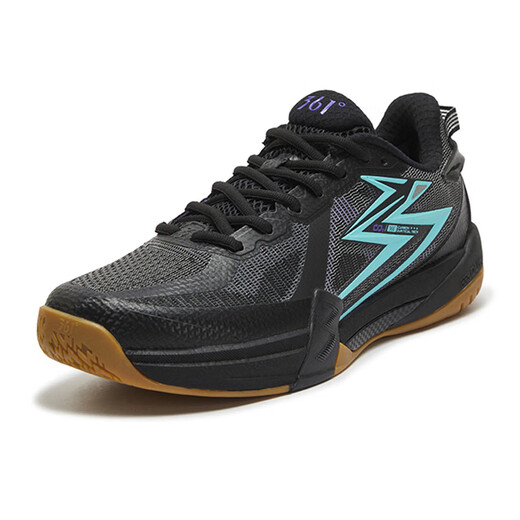 361 Men's and Women's Badminton Shoes Winning PRO Autumn and Winter New Breathable Anti-Slip Training and Competition Sports Shoes Obsidian Black/Living Aqua Blue 40