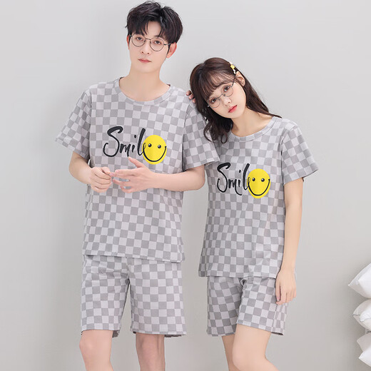 Les couples modaux habillent des pyjamas pour les femmes en été en été pur coton pur mince des vêtements de garçons à manches courts à manches à carreaux décontractés et à taille plus costume q1392 carré smiley à manches courtes l 4x taille [suggéré 190-k