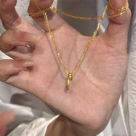 Feiyu retro Hong Kong style gold double layer water drop necklace exquisite fashion versatile high-end tassel clavicle chain pendant for women double layer water drop necklace