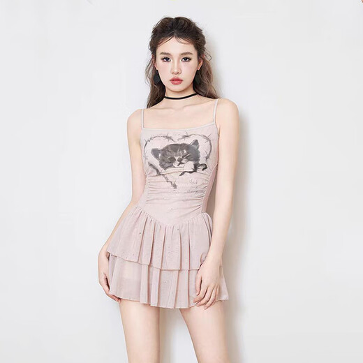 Lekali swimsuit for women, conservative one-piece hot spring swimsuit for women, covering flesh, belly, slimming, beach swimming equipment 2025 kitten suspender swimsuit + cover-up jacket 80-120Jin Jin is equal to 0.5 kg