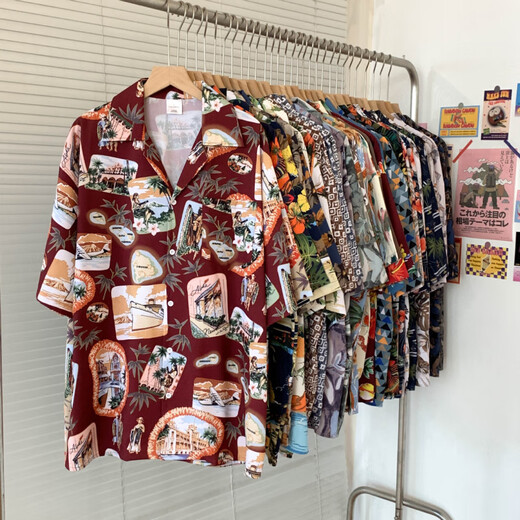 Zewanbang Sommer kurzärmeliges Herrenhemd Jugend beliebt 2025 Sommerpaareelbe Urlaub Retro Beach Shirt 6627 m [Vorgeschlagen 90-115jin [Jin gleich 0,5 kg]]]