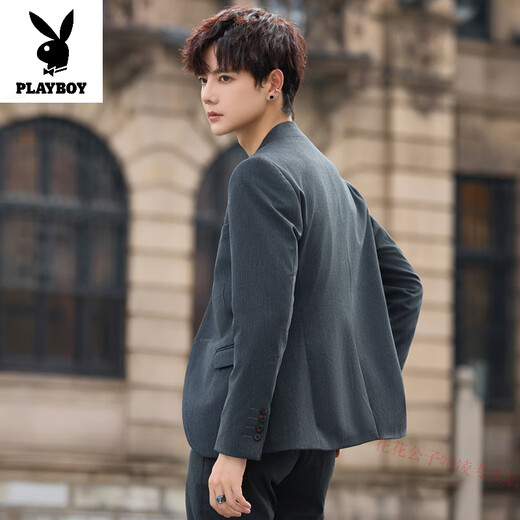 Playboy New Style Mao Suit Men's Handsome Slim Stand Collar Suit National Style Wedding Jacket Youth Casual Small Suit Suit Black Suit (Top + Pants) XL (125-140Jin Jin equals 0.5kg)