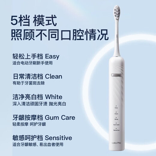 Shuke Electric Toothbrush for Adults/Students for Boyfriend/Girlfriend Soft-bristled Gum Protecting Sonic 5-speed T3 Couple T3-Iceland White