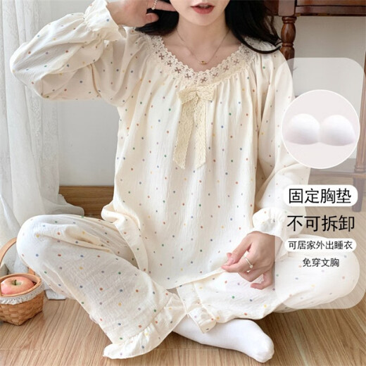 Ziweiqi süße Spitzenspitzen-Wolkenwolkenpyjamas für Frauen mit Brustpolster Spring Prinzessinstil Langarmed Home Clothing Set XF-679# Tulip 170 m Empfohlen 80-100