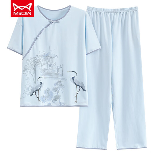 Catman (Miiow) Summer de pijamas de estilo chino para mujeres con algodón nuevo pantalón chino La ropa para el hogar se puede usar en verano estilo delgado y9905 m (recomendado 75-95Jin [Jin equivale a 0.5 kg])