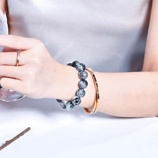 Eternal symbol light luxury collection grade natural black silver titanium crystal bracelet black warrior dragonfly hair bracelet female black hair crystal birthday gift collection grade black silver titanium-20mm