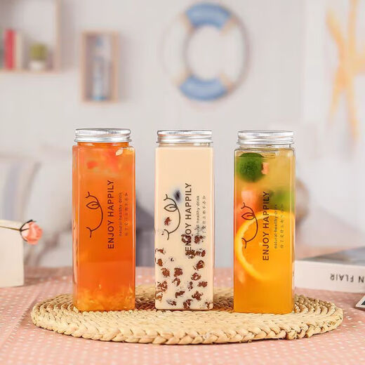 Creative yogurt cup, freshly squeezed juice bottle, beverage bottle, wishing bottle, internet celebrity, milk tea shop bottle plastic, 10 pieces, 300ml rectangular bottle + open hole lid