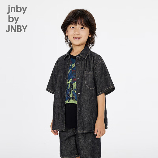 Jnby by JNBY Jiangnan Buyi children's clothing lapel denim shirt short-sleeved loose jacket summer boys and girls 1P4212600 991/denim navy 120 cm