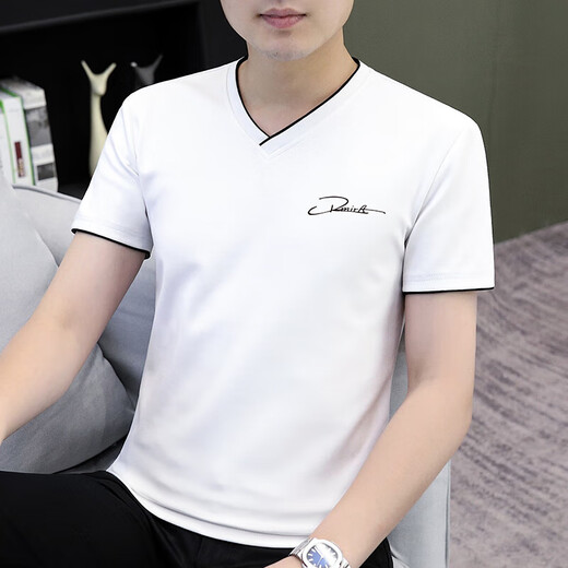 七匹狼短袖恤男夏季领修身舒适体恤纯棉青年外穿内搭男装鸡心领打底衫 ypd7029宝蓝 M  体重100-115斤