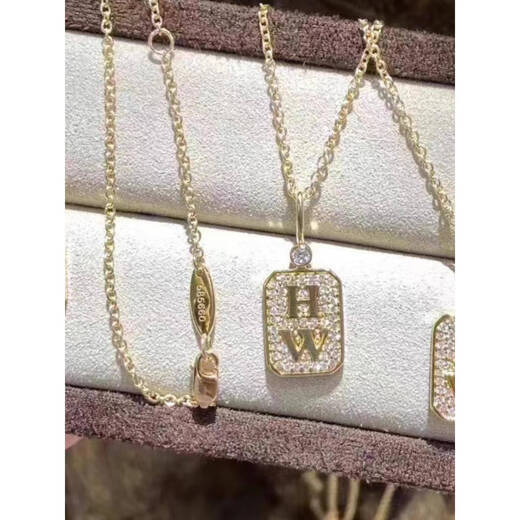 Chi Xing high-end HW necklace HW18K full diamond logo perfume bottle letter four-leaf clover pendant clavicle chain for women white gold