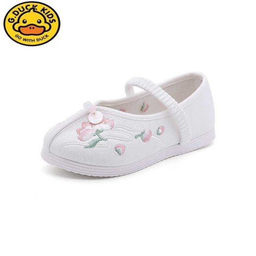 G.DUCKKIDS儿童绣花鞋老北京女童小白鞋民族风手工汉服鞋子复古公主鞋舞蹈鞋 白色 A3019 25 码/内长15.0CM