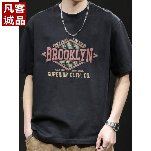 
VANCL heavy short-sleeved T-shirt for men in summer new American fashion brand pure cotton men loose large size trendy half-sleeved top for men 9918 black regular M suitable 115-130Jin [Jin equals 0.5 kg]