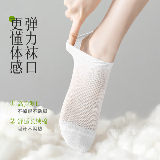 莫代尔袜子女短袜夏季薄款纯棉防臭不掉跟防滑夏天新款透气女士隐形船袜 船袜款：白色6(共) 6双 均码 纯棉女袜35-40
