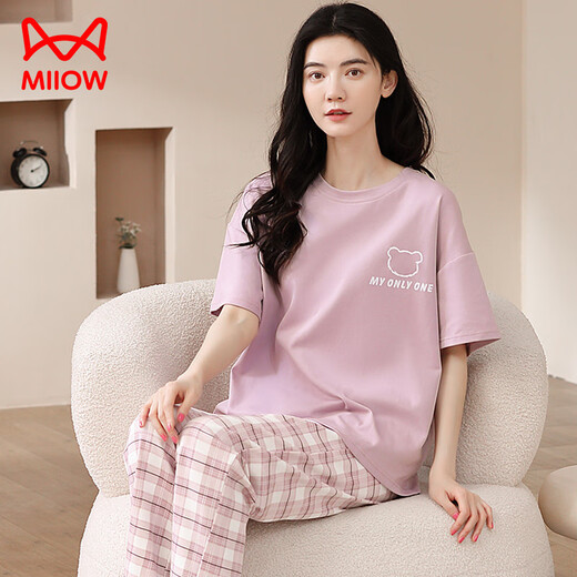 Catman (Miiow) 2025 Neue Pyjamas für Frauen im Frühjahr und Sommer reines Baumwoll-Kurzärärmelen für sommerliche dünne Baumwolle kann außerhalb von Heimbekleidungsset 679 m getragen werden