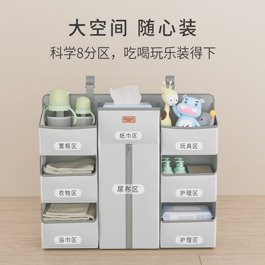 婴儿床挂收纳袋床边尿不湿挂袋多功能尿布台置物收纳挂篮 莫里斯灰（八大分区）