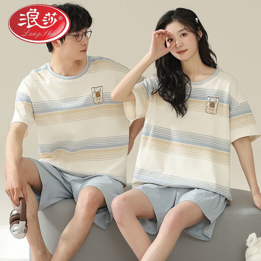 LangSha couple pajamas pure cotton shorts shorts for summer men and women sweet and cute cartoon large size can be worn outside home clothing suit Flagship store-687 XL single woman