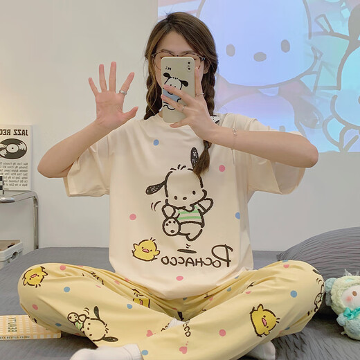 阁系少女睡衣短袖长裤夏季初中学生女孩小兔子大童可爱15动漫13岁 6623#小熊口袋 M 【65-90斤】