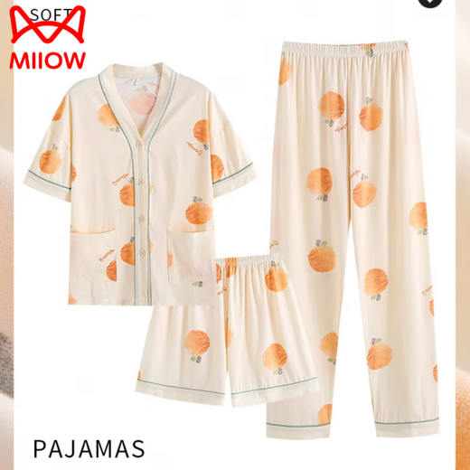 Catman (Miiow) Sommerpyjamas für Frauen mit kurzärärmigen Kleider Kleidung süßer süßer Strickjackenanzug kann an der dreiteiligen Set mit kurzer Kurzschleife 3881 Drei-teilige Set XL getragen werden