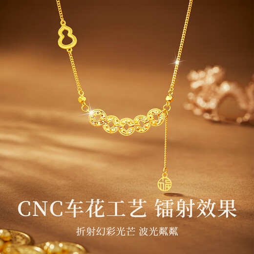 Zhen Shang Silver Chinese Gold Lucky Five Emperors Money S925 Silver Necklace Women's Light Luxury Niche High-level Sense Birthday Gift for Girlfriend