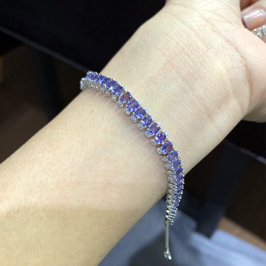 Junpo Elegant Light Luxury Versatile Fashion New Exquisite Natural Tanzanite Bracelet S925 Silver Inlaid Silver Jewelry for Women White 22cm