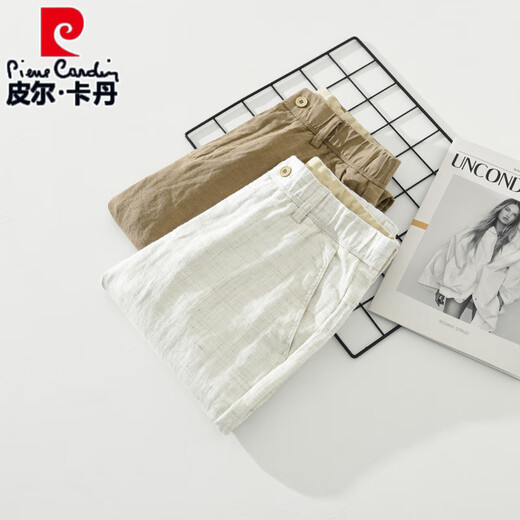 Pierre Cardin Sommer dünne reine Leinenmode lässige geschnittene Hosen Herrenhose losen atmungsaktive Baumwollhose Trendy Strick Weiß XL