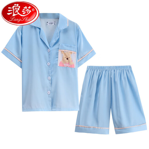 
Langsha children's skin-friendly pajamas girls summer thin ice silk short-sleeved medium-sized big children girl baby parent-child home clothing set 1047 bear shorts 8 size 93-103CM30Jin [Jin equals 0.5 kg] equal size
