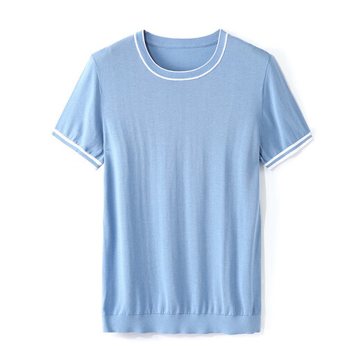 NEWMder Kurzärärmelte-Shirt für Männer 2025 Sommer neu gestrickter Sweater Mode vielseitig rundes Hals lässig halbärmelig oberste Männer High-End-hellblau (Fleckgeschwindigkeit) m [100-120jin [Jin entspricht 0,5 kg]]