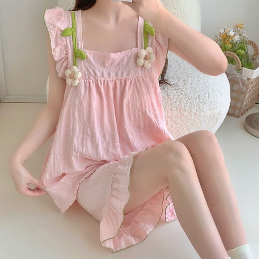 S.SOFEA Summer Pajamas with Chest Pajamas Sweet and Cute Girls Home Clothing Guangzhou Thirteen Lines hds-9930#Apricot Color 185 XXL