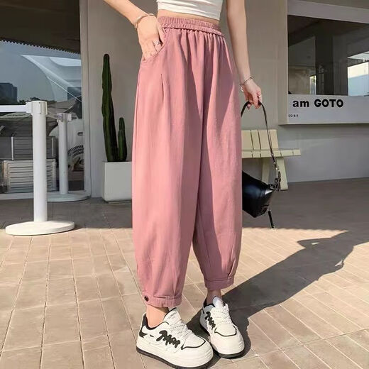Fhhuabd Fette Schwester große Eis Silk-Sporthose für Frauen Sommer dünn zerschmettert lässige Harun kleine Füße Füße, die neun-knusprige Bloomer bedecken 702# schwarz (High-End-gute Qualität) 4xl Empfohlen 195-225jin [Jin gleich 0,5 kg]