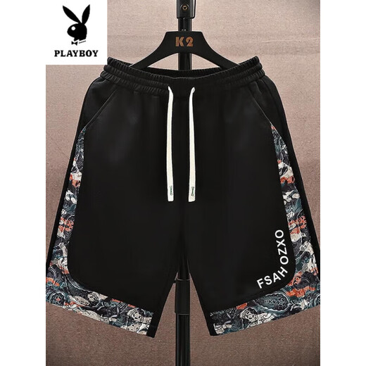 花花公子（PLAYBOY）新中式短裤男士夏季2025新款裤子休闲中裤宽松休闲潮牌复古五分裤 6625白色 4XL