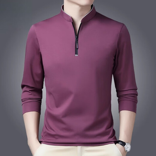 Pierre cardin high-end brand summer ice silk T-shirt men's stand collar solid color semi-zipper Korean version middle-aged and young casual top polo. shirt P6625 rose red pocket 4XL 190 Recommended [181-200Jin [Jin equals 0.5 kg]]