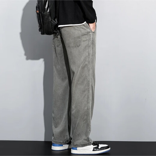 Jeans summer thin jeans for men loose straight men's pants new wide-leg men's versatile trendy ice silk pants for men 1048 gray L [recommended 110-130Jin [Jin equals 0.5 kg] wear]