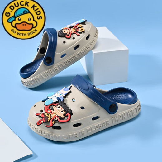 G. Duckids Nuevos zapatos de agujero para niños Nezha Ao Bing Sandalias súper suaves Super Soft Black and White [Nezha Ao Bing] 34