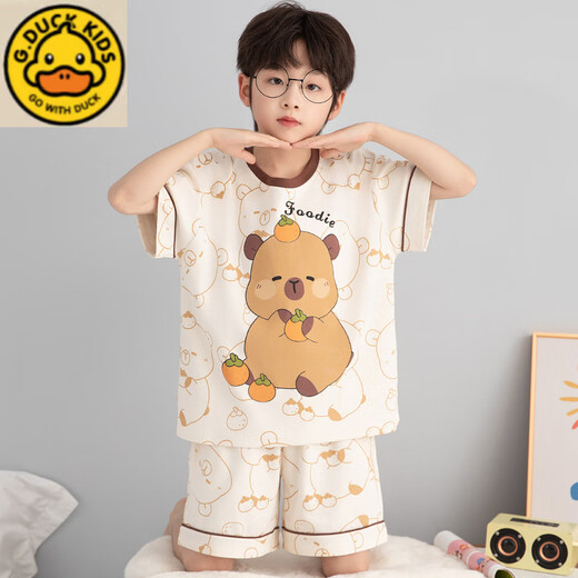 G. DUCKKIDS男童睡衣纯棉短袖卡皮巴拉2025超火两件套夏装儿童家居服大童套装 N694哪咤 165 cm/大童L码体重100-115斤拍