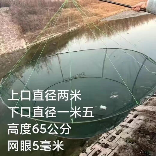 OEMG open folding fishing cage, shrimp cage, round fishing net, lifting net, moving net, platform net, fishing net, lobster net, catching fish and moving kite, free floating ring + bait + bait bag + drawstring + storage bag, upper opening 80 cm, lower opening 60 cm, height 35 cm