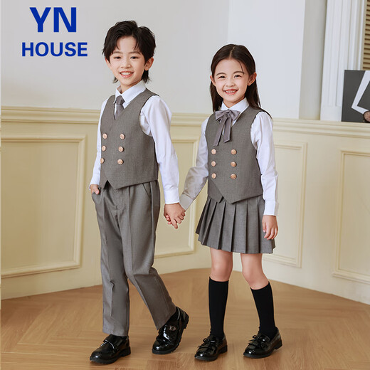 衣诺坊儿童西服马甲套装男童演出服灰色礼服 高级灰：马甲套装 130CM